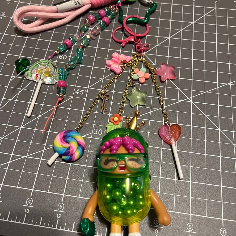 Colorful Kweenie Bagcharm/Keychain with Green and Pink Accents
